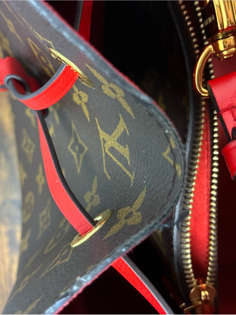 Louis Vuitton Monogram Drawstring Shoulder Bag with Red Trim - Picture 10 of 11